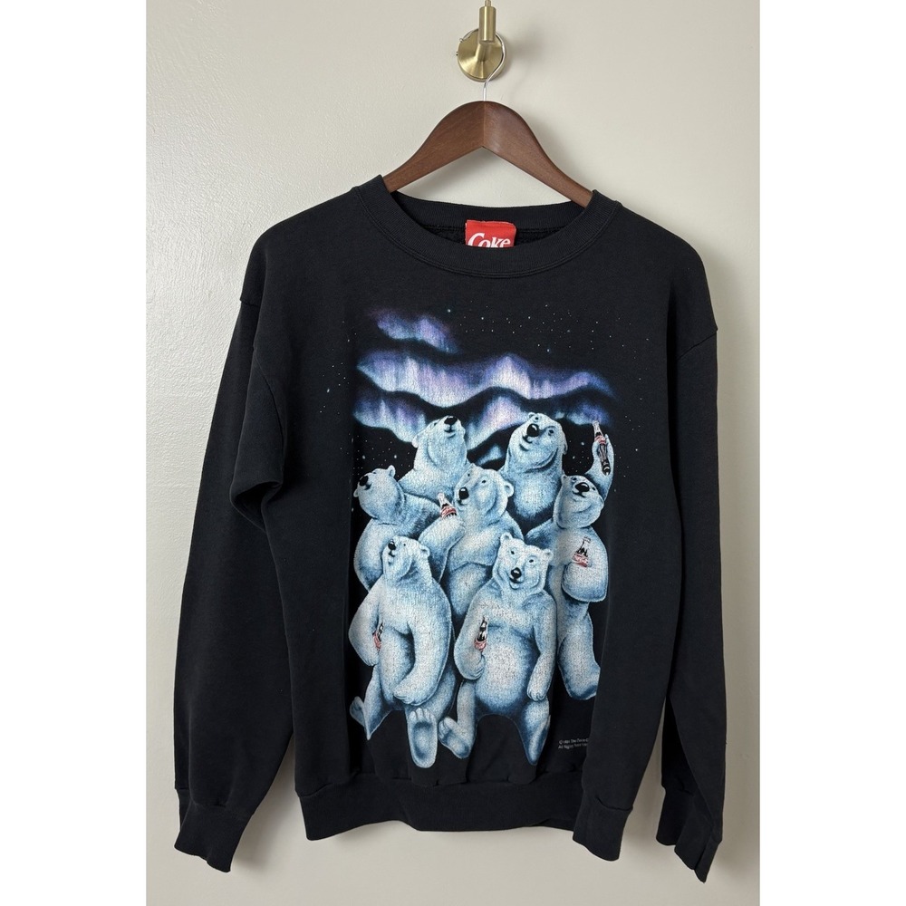 Coca Cola Coke Polar Bear VTG 1994 Northern Lights‎ Sweatshirt Size Medium Black